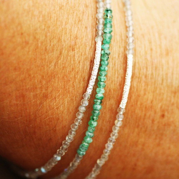 Labradorite, Chrysocolla Wrap Bracelet Convertible Necklace Sterling Silver 37" - Picture 5 of 7